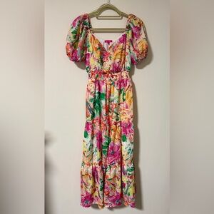 Baltic Born Denzel Puff Sleeve Midi Dress - S